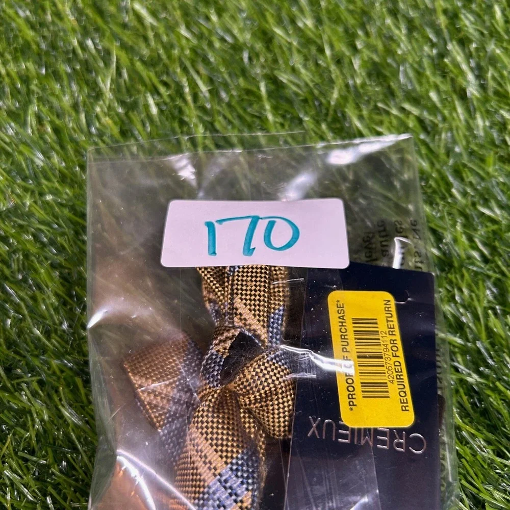 Cremieux Plaid Bow Tie Mens One Size Gold Blue Silk Adjustable Self Tie NWT